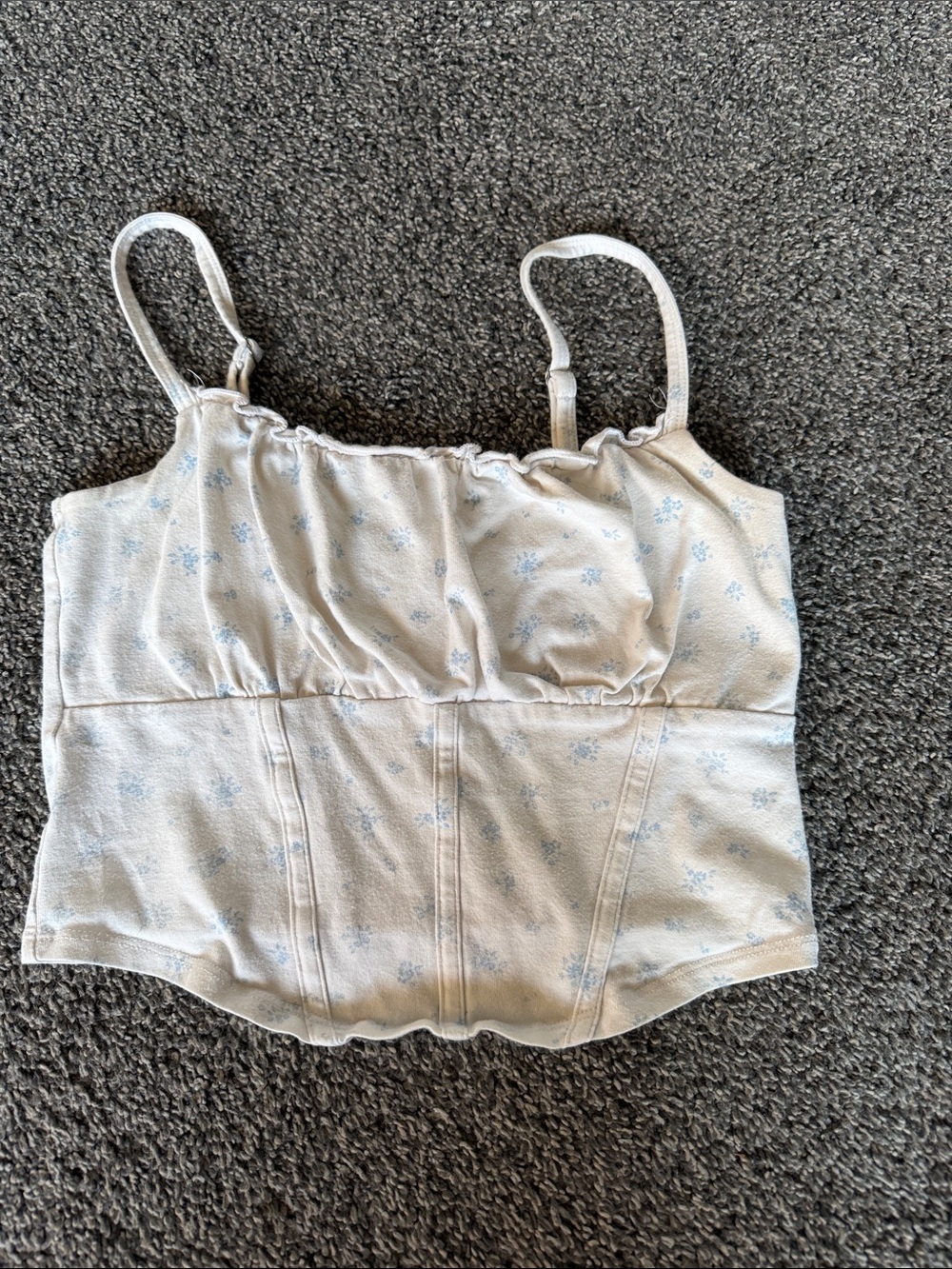 Hollister Cream Cropped Floral Cami with Light Blue Print